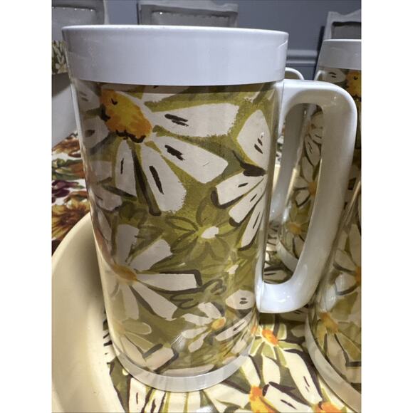 Vintage West Bend Thermo Serv Daisy Set Of 4 Cups And Tray Mid Century Modern - Picture 2 of 13